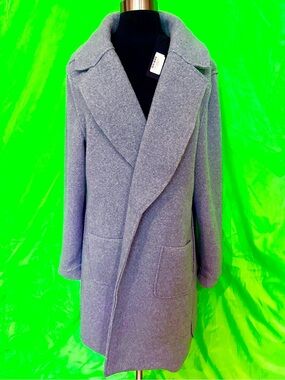 NWT! ORLY Cozy Dusty Blue Duster Coat Pockets Snap Buttons Amazing Collar Large